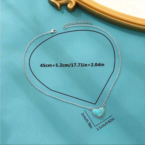 Western Style Vintage Fake Turquoise Necklace With Heart Shaped Pendant - Picture 4 of 13